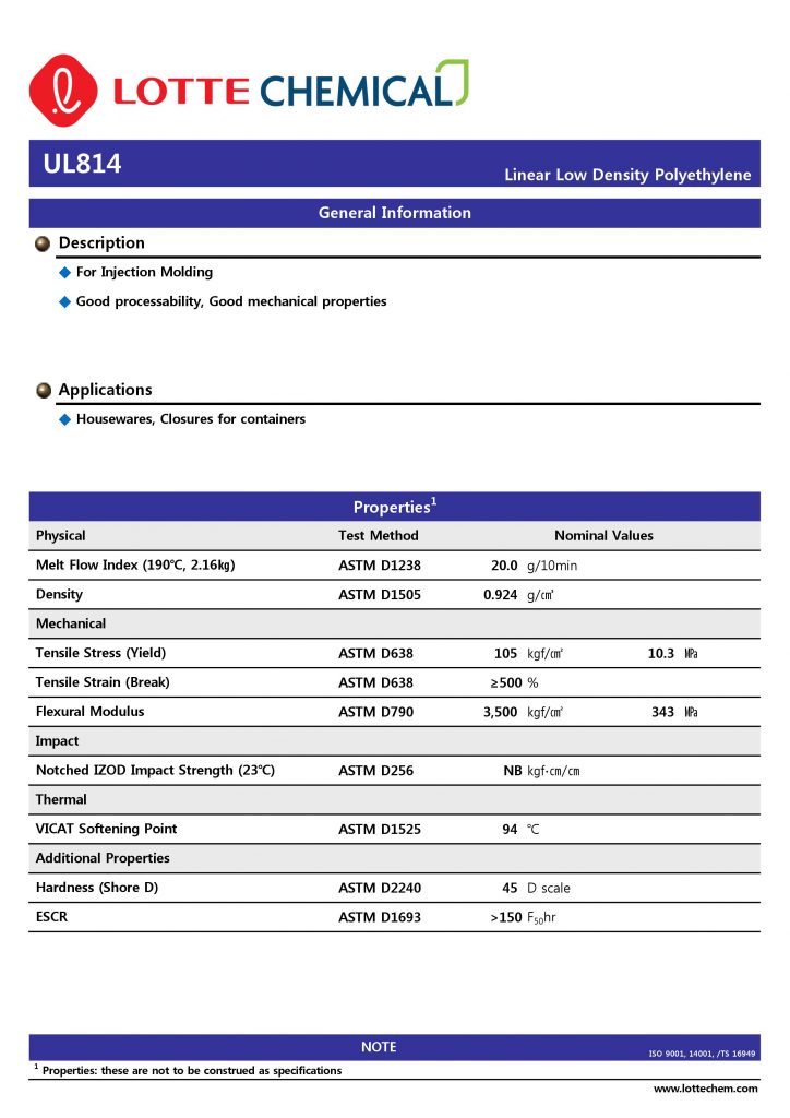 LLDPE UL814 Plastic Resin Technical Specifications