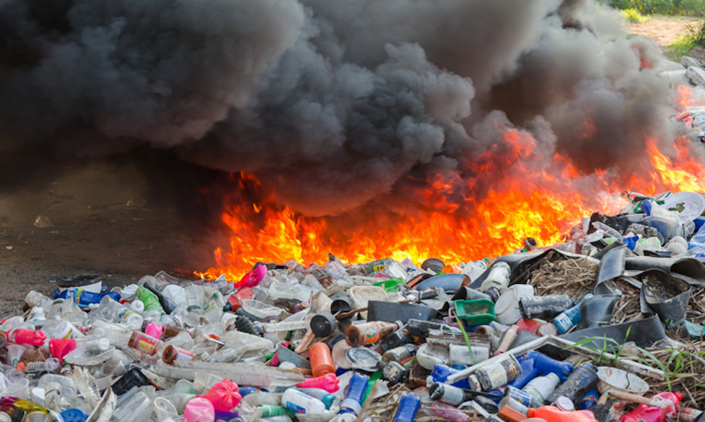 smoke and toxic gases released when plastic burns